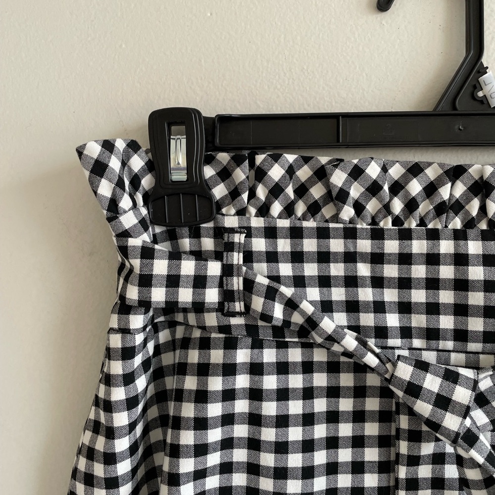 CYNTHIA ROWLEY BLACK WHITE GINGHAM PAPER BAG SKIRT TIE BELT POCKETS PLAID - Picture 4 of 10